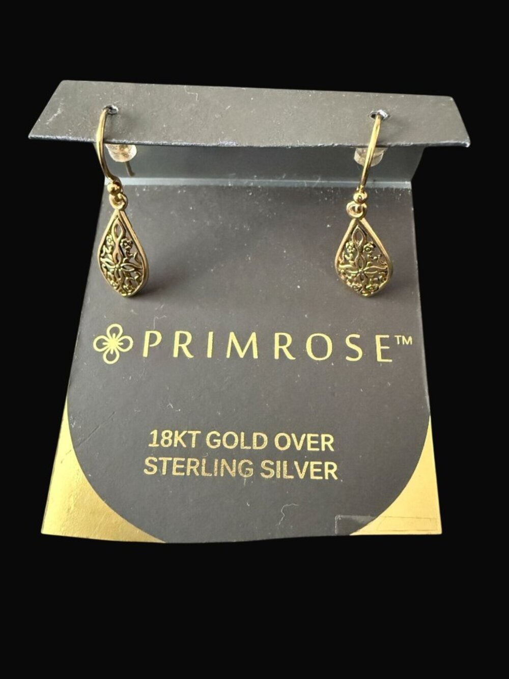 NOC Primrose 18KT Gold Over Sterling Silver Filigree Teardrop Earrings Elegant
